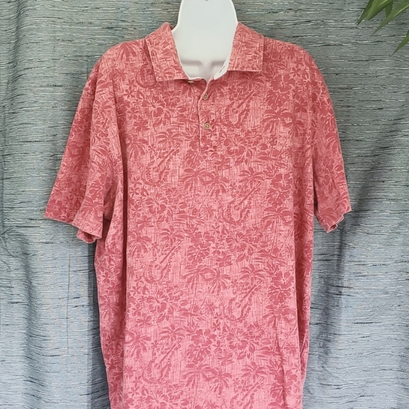 Izod Other - IZOD mens salmon red tropical palm tree print polo shirt